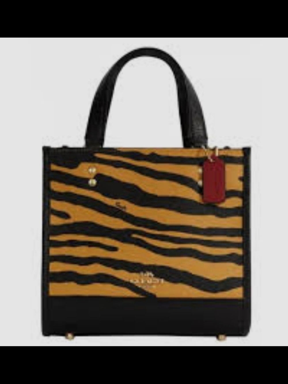 Coach Zebra-Print Leather Tote in Black, Tan & Red Tag
